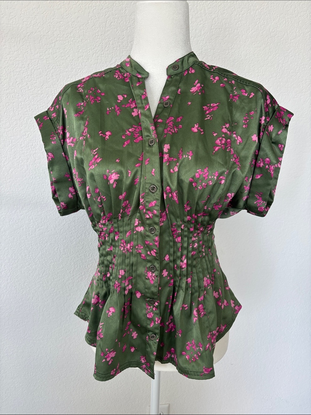 Pilcro by Anthropologie Linden Silken Pleated Waisted Blouse